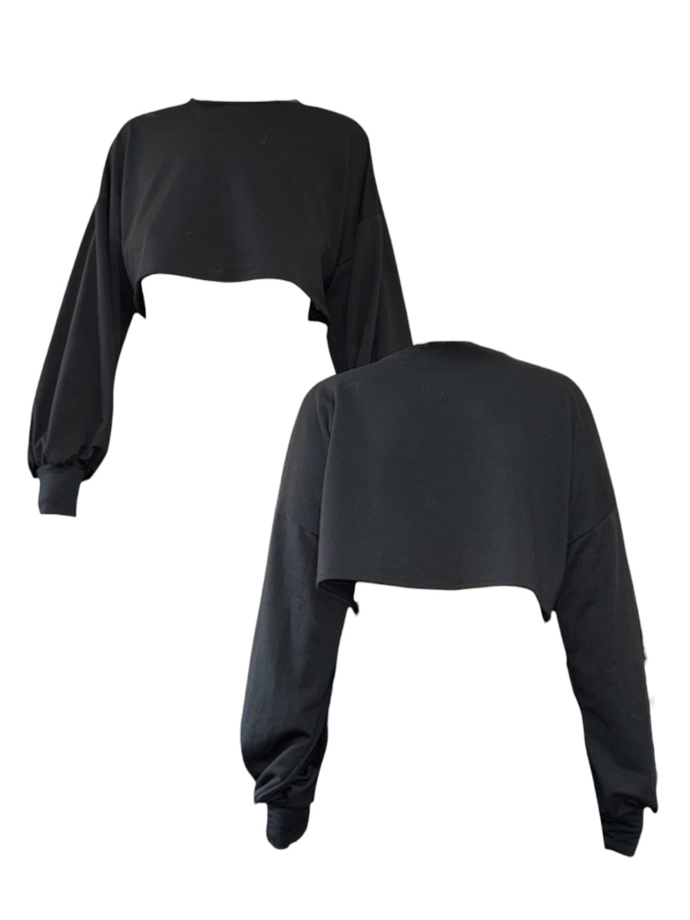 Cropped Long Sleeve Top - Black